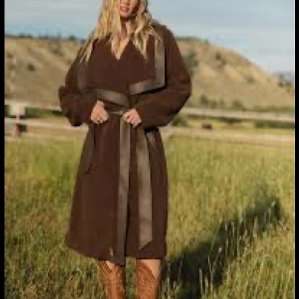HUTCH Brown Long Coat with Belt new with tags